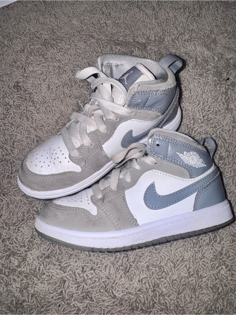 Jordan Kids Mid-Top Sneakers — White and Light Gray